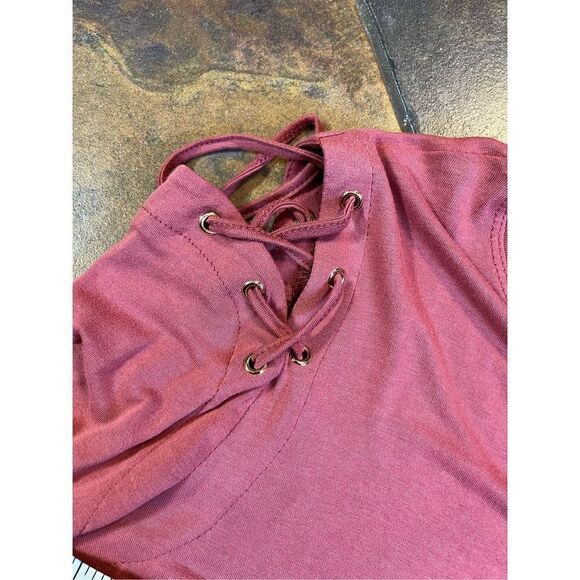 NWT Miao Miao Dusty Pink Long Sleeve Peek Shoulder Lace Up Small - Picture 8 of 9